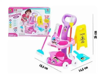 Cleaning Cart Pretend Play Toy Set with Accessories for Kids