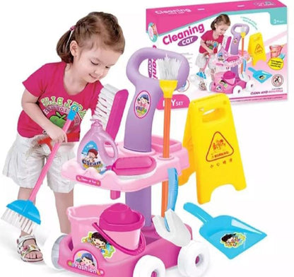 Cleaning Cart Pretend Play Toy Set with Accessories for Kids