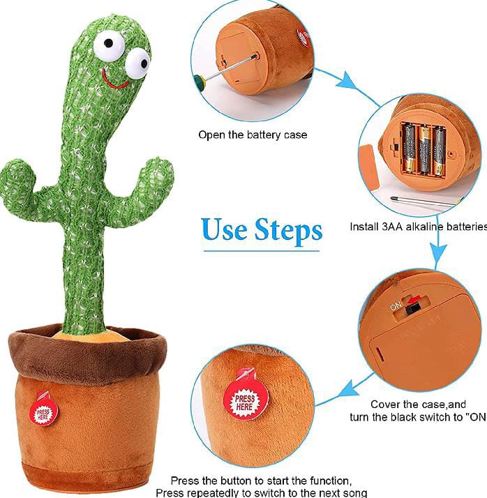 Rechargeable Dancing Cactus Toy for Kids – Talking, Shaking & Light-Up Fun